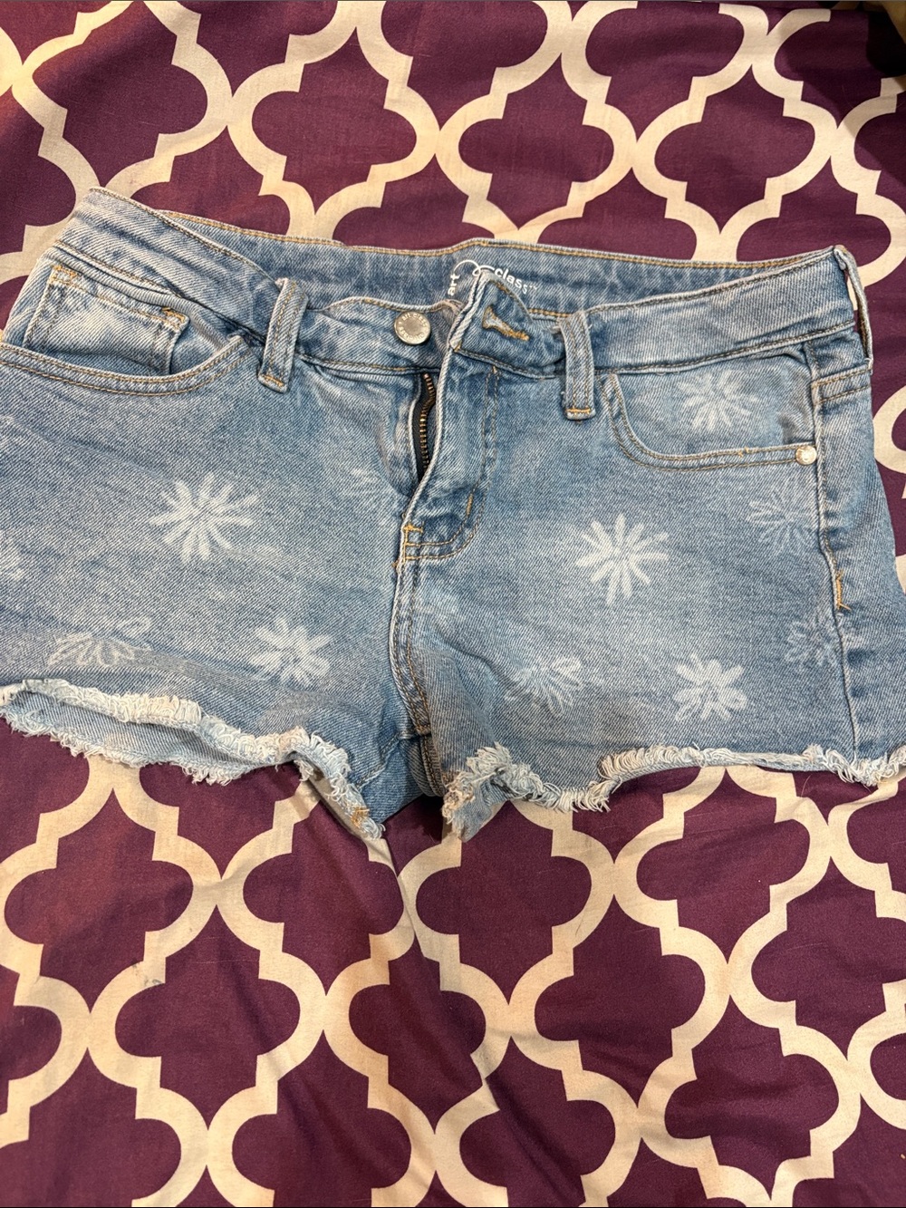 art class Light Blue Daisy-Print Denim Cutoff Shorts